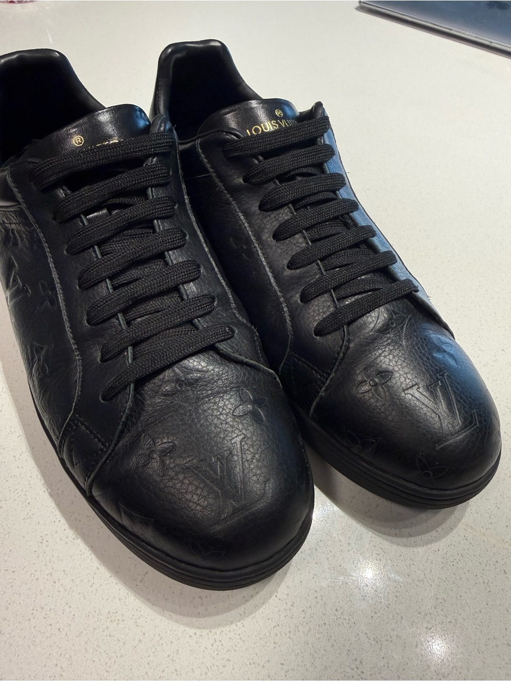 Louis Vuitton Men’s Black Embossed Monogram Leather Sneakers